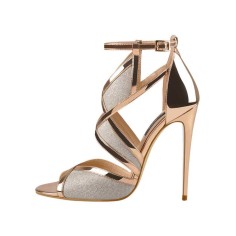 Stiletto Heels Peep Toe Ankle Straps Mesh Pumps Sandals - Gold