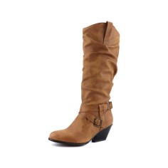 Chunky Heels Pointed Toe Western Cowboy Pull On Rustic Knee High Boots - Yellow