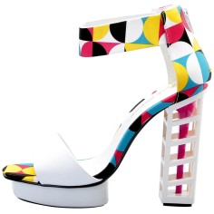 Peep Toe Strange Chunky Stiletto Heels Ankle Buckle Straps Back Zipper Platforms Sandals - White