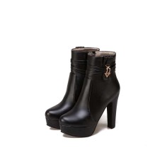 Cuban Heels Platform Ankle Lita Boots - Black