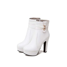 Cuban Heels Platform Ankle Lita Boots - White