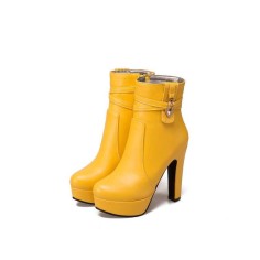 Cuban Heels Platform Ankle Lita Boots - Yellow