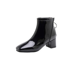 Chunky Heels Autumn Solid Ankle Boots with Back Zipper - Black