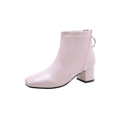 Chunky Heels Autumn Solid Ankle Boots with Back Zipper - Pink