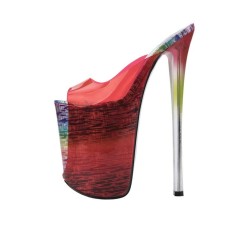 Peep Toe Stiletto Heels Transparent Platforms Sandals - Red