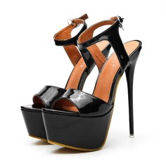 Peep Toe Platforms Ankle Buckle Straps Stiletto Heels Sandals - Black