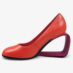 Round Toe Genuine Leather Wedges Heels Snake Print Pumps - Red