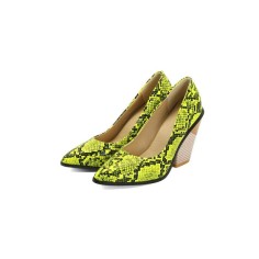 Chunky Heels Half Wedges Snake Print Dress Pumps - YellowGreen