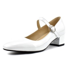 Pointed Toe Block Heels Buckle Straps Mary Janes Shoes - White