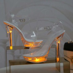 Lib Light Up Italian Heels Peep Toe Ankle Strap Glowing Platform 5