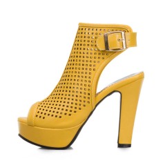Peep Toe Ankle Back Straps Platforms Cuban Heels Summer Boots - Yellow