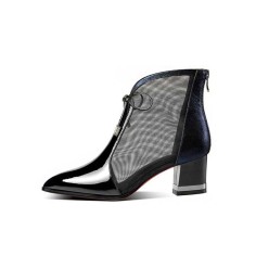 Pointed Toe Low Chunky Heels Transparent Ankle Shoes - Midnight Blue