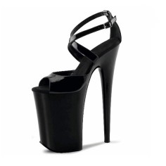 Peep Toe Ankle Buckle Cross Straps Platforms Stiletto Pumps Sandals - Black