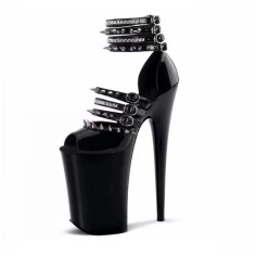 Peep Toe Ankle Buckle Straps Rivet Decorated Platforms Stiletto Punk Gothic Pumps Sandals - Black