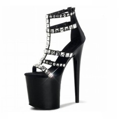 Peep Toe Ankle Buckle T Straps Rhinestones Platforms Stiletto Pumps Sandals - Black