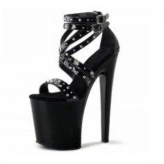 Peep Toe Ankle Buckle Cross Straps Rivet Decorated Platforms Stiletto Punk Gothic Pumps Sandals - Black