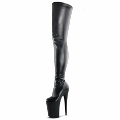 Round Toe Platforms Stiletto Heels Over The Knees Pull On Pumps Boots - Black
