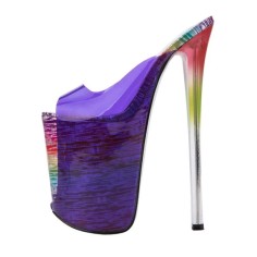 Fly High Peep Toe Transparent Platform Stiletto Heels Summer Party Pumps - Purple PVC