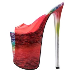 Fly High Peep Toe Transparent Platform Stiletto Heels Summer Party Pumps - Red PVC