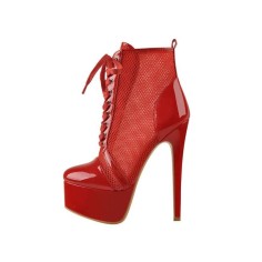 Stiletto Heels Platfom Ankle Mesh Summer Booties - Red