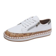 Round Toe Zipper Casual Loafers Flats Sneakers - White
