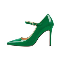 Stiletto Heels Pointed Toe Mary Janes Patent Pumps - Green
