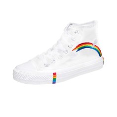 Soho Lace-Up Rainbow Canvas Ankle Sneakers -  White
