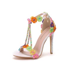 Peep Toe Ankle Buckle Straps Italian Style 4.3 Inches Heels Wedding Dorsay Pumps - Multicolor
