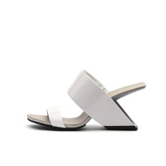 Peep Toe Genuine Leather Strange Heels Sandals Slippers - Gray