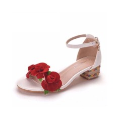 Peep Toe Ankle Buckle Straps Low Wedges Heels Platforms Sandals - Red