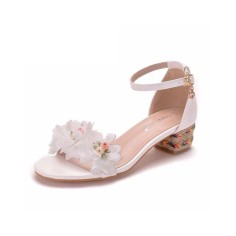 Peep Toe Ankle Buckle Straps Low Wedges Heels Platforms Sandals - White