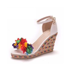Peep Toe Ankle Buckle Straps High Wedges Heels Platforms Sandals - Multicolor