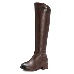 Round Toe Knee Highs Vintage Rustic Rider Biker Side Zipper Boots - Brown