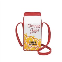 Drink Box Shaped  Cartoon Printed Shoulder Purses Bags - Red
