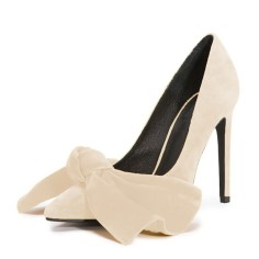 Pointed Toe Bowknot Stiletto Heels Classic Evening Part Dress Pumps - Beige
