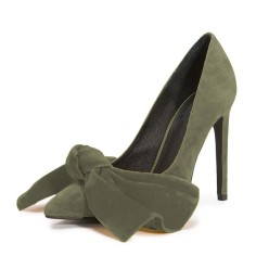 Pointed Toe Bowknot Stiletto Heels Classic Evening Part Dress Pumps - Green