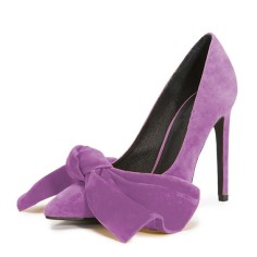 Pointed Toe Bowknot Stiletto Heels Classic Evening Part Dress Pumps - Purple