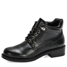Round Toe Lace Up Classic Terrain Flats Ankle High Boots - Black