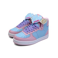 Round Toe Cute Anime Kawaii Flats Lace Up Ankle Mid Sneakers - Love