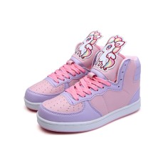 Round Toe Cute Anime Kawaii Flats Lace Up Ankle Mid Sneakers - Pony