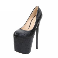 Round Toe Stiletto Heels Platforms Party Pumps - Black