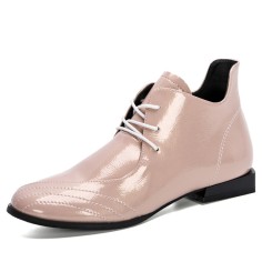 Round Toe Leaf Shaped Lace Up Flats Boots - Pink