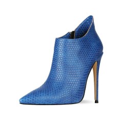 Chain Wicker Printed Stiletto Heels Pointed Toe Side Zipper Pumps - Blue