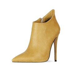 Chain Wicker Printed Stiletto Heels Pointed Toe Side Zipper Pumps - Yellow