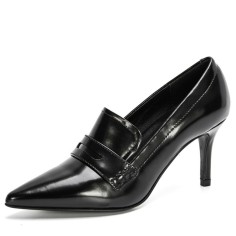 Pointed Toe Stiletto Heels Loafer British College Style Pumps - Black