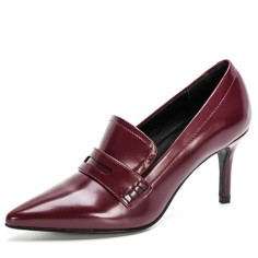 Pointed Toe Stiletto Heels Loafer British College Style Pumps - Wine Red