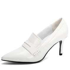 Pointed Toe Stiletto Heels Loafer British College Style Pumps - White