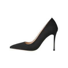 Stiletto Metal Heels Pointed Toe Wedding Matt Pumps - Black Suede