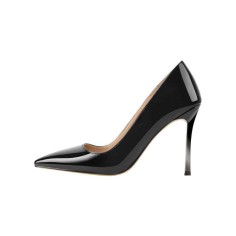 Stiletto Metal Heels Pointed Toe Wedding Patent Pumps - Black