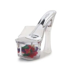 Peep Toe Chunky Heels Transparent Platforms Slippers 7 inch Sandals Slippers - Multicolor PVC